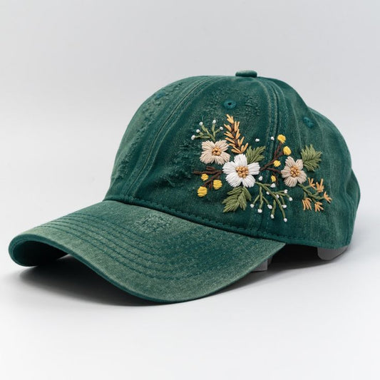 Green Floral Embroidered Baseball Cap