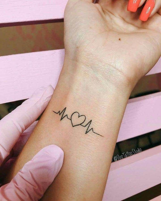 Heartbeat Line Temporary Tattoo with Heart