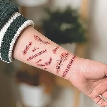 Realistic Stitched Wound Temporary Tattoo Stickers – Halloween &amp; Cosplay FX Scars